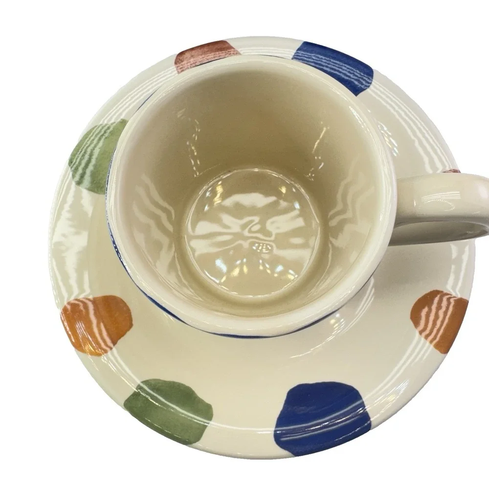 Pier 1 Italy Handpainted Stripe Polka Dot Cafe For Two Mug Plate Set Box Rare